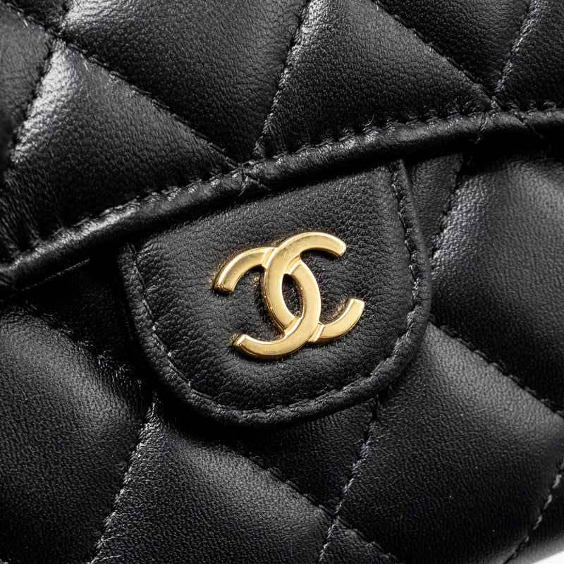 Chanel Small Classic Compact Wallet Lambskin Black LGHW (Microchip)