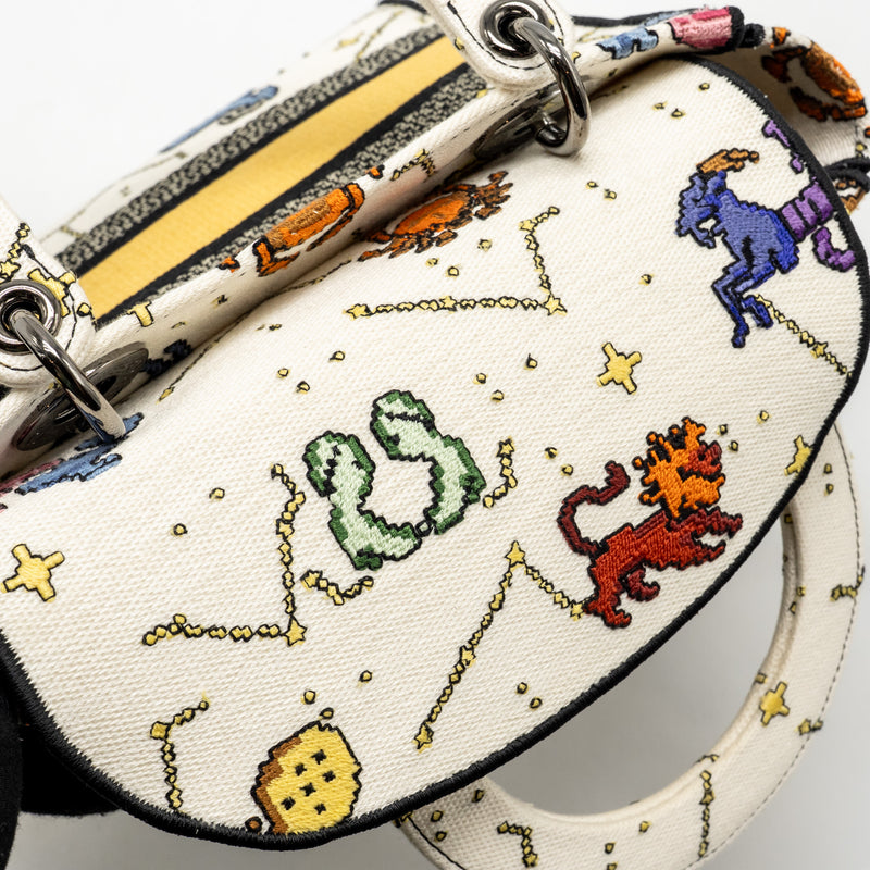 Dior Medium Lady D-lite Bag Pixel Zodiac Embroidery Canvas Multicolour Black hardware