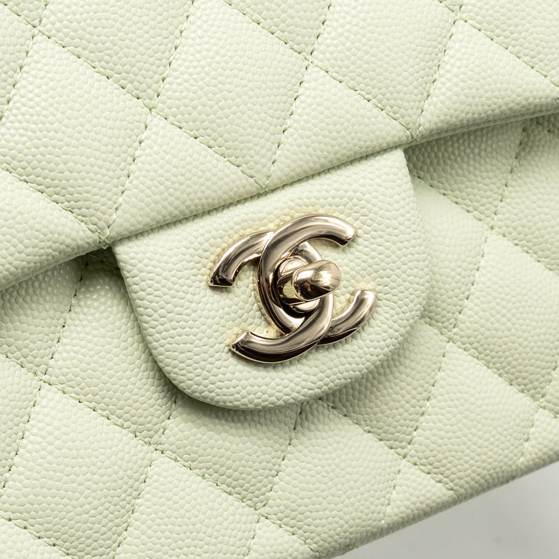 Chanel Small Classic Double Flap Bag Caviar Light Green LGHW (Microchip)