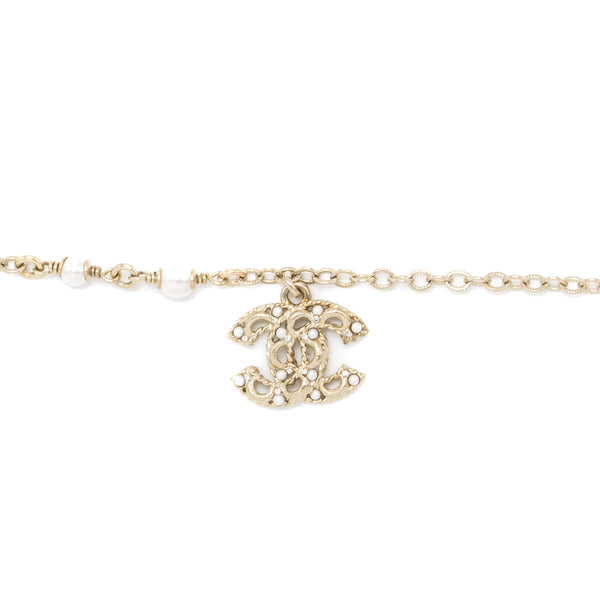 Chanel CC Logo Dropped/Pearl Bracelet Light Gold Tone