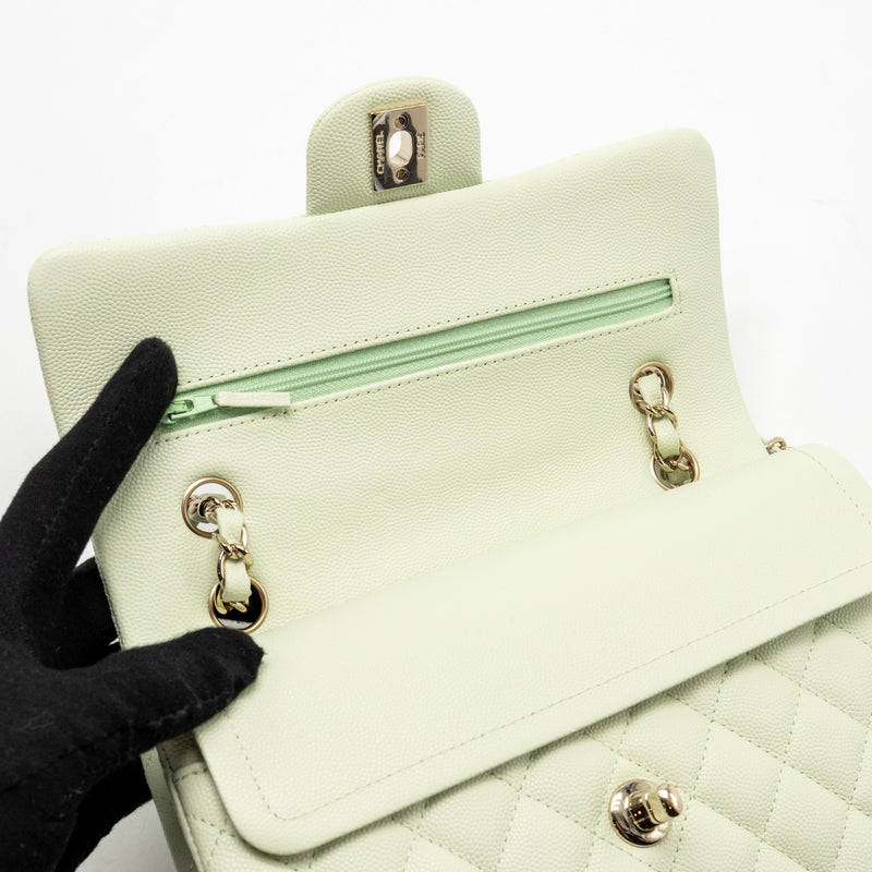 Chanel Small Classic Double Flap Bag Caviar Light Green LGHW (Microchip)