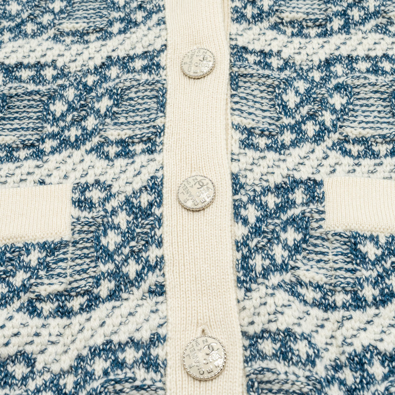 Chanel Size 34 Cardigan Cashmere/Cotton White/Blue