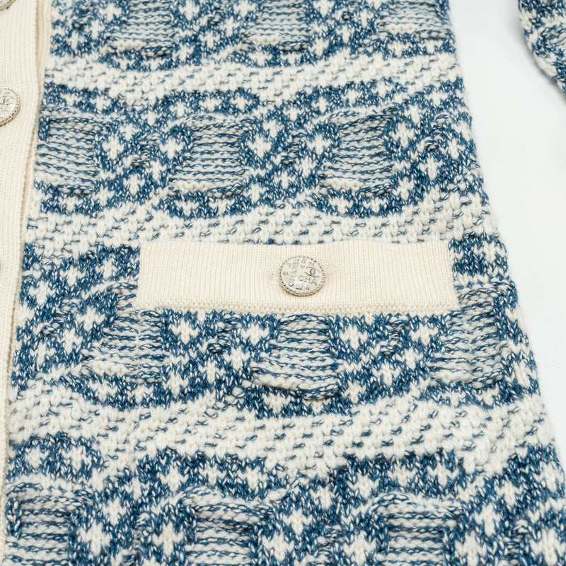 Chanel Size 34 Cardigan Cashmere/Cotton White/Blue