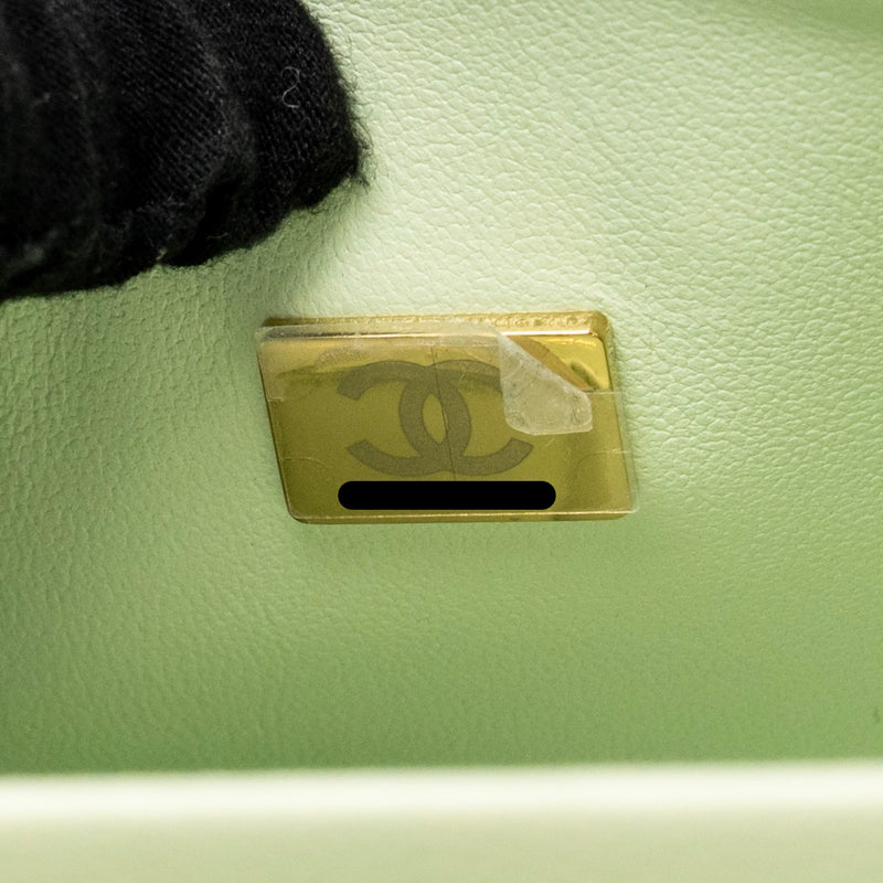 Chanel Small Classic Double Flap Bag Caviar Light Green LGHW (Microchip)