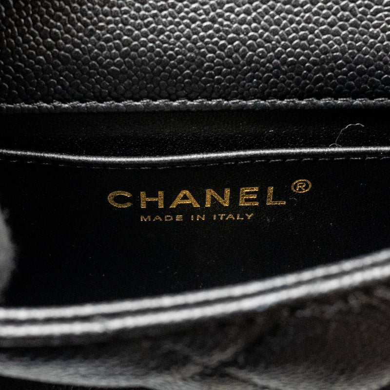 Chanel Coco Love Mini Flap Bag Adjustable Chain Caviar Black GHW (Microchip)