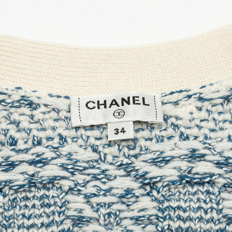 Chanel Size 34 Cardigan Cashmere/Cotton White/Blue