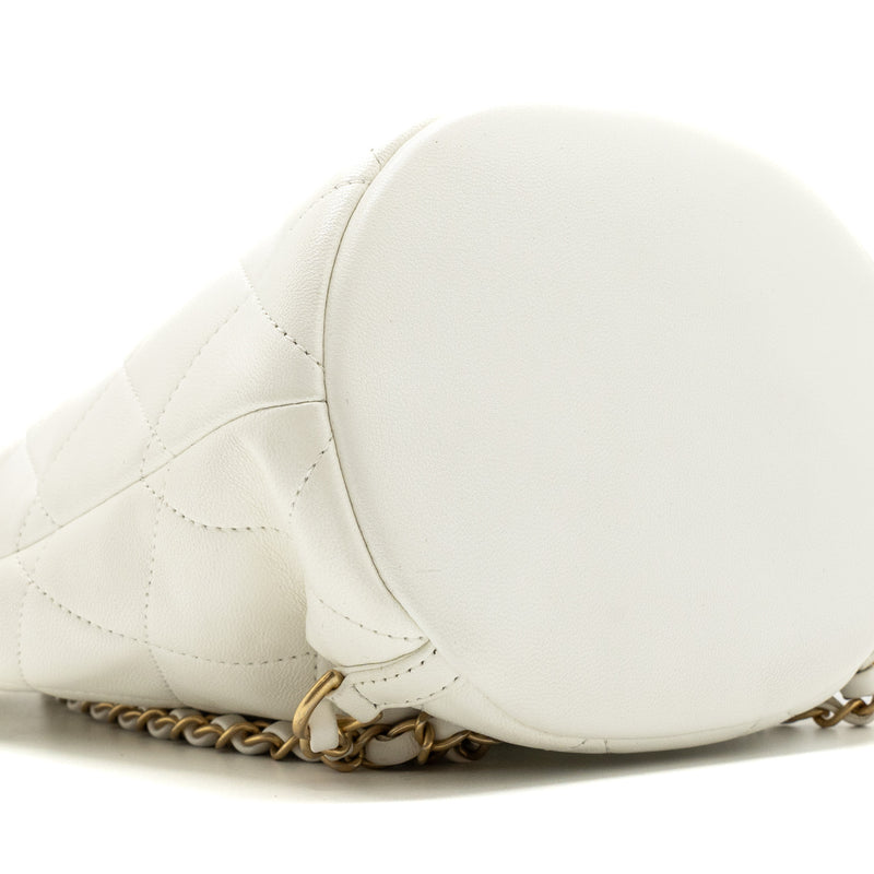 Chanel Round Handle Bucket Backpack Lambskin White GHW