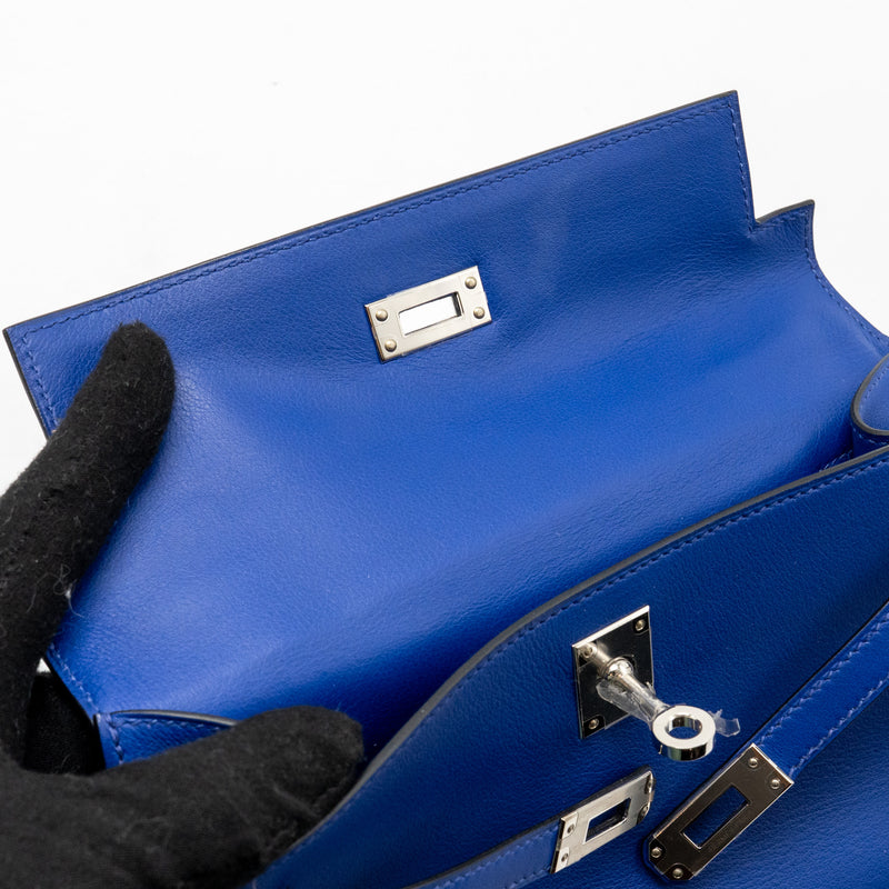 Hermes Kelly Pochette Swift Blue Electric SHW Stamp C