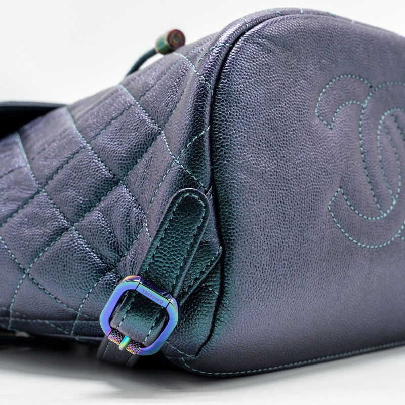 Chanel 18b Filigree Backpack Caviar Iridescent Dark Turquoise Multicolour Hardware