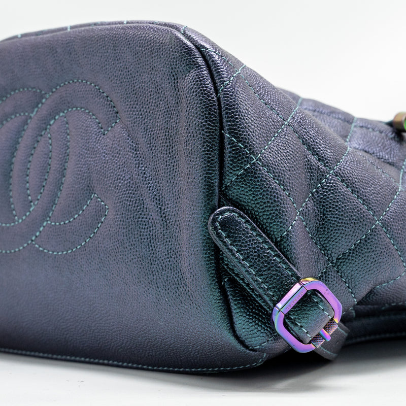 Chanel 18b Filigree Backpack Caviar Iridescent Dark Turquoise Multicolour Hardware