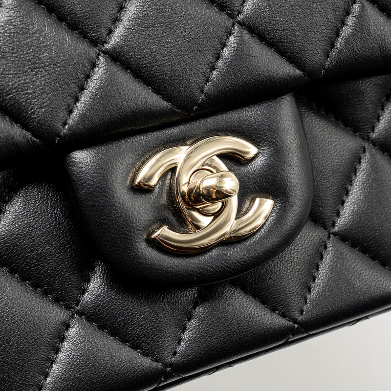 Chanel Top Handle Mini Rectangular Flap Bag Lambskin Black LGHW (Microchip)