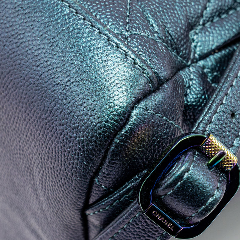 Chanel 18b Filigree Backpack Caviar Iridescent Dark Turquoise Multicolour Hardware