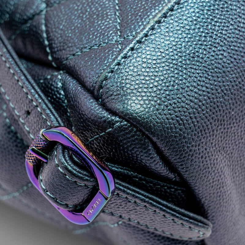 Chanel 18b Filigree Backpack Caviar Iridescent Dark Turquoise Multicolour Hardware