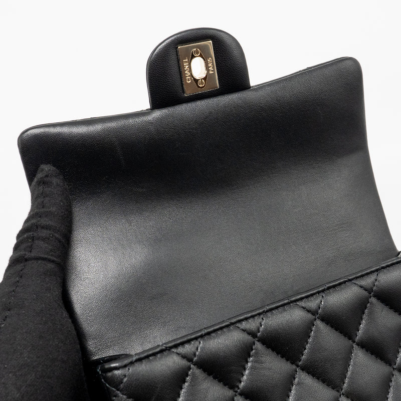 Chanel Top Handle Mini Rectangular Flap Bag Lambskin Black LGHW (Microchip)