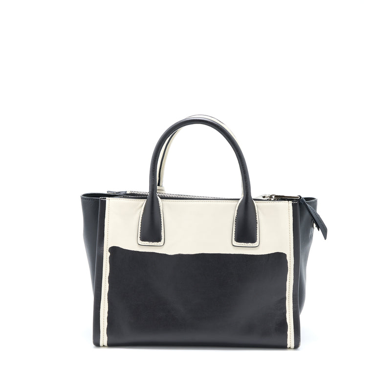 Prada Double Zip Tote Bag Calfskin Black/White SHW