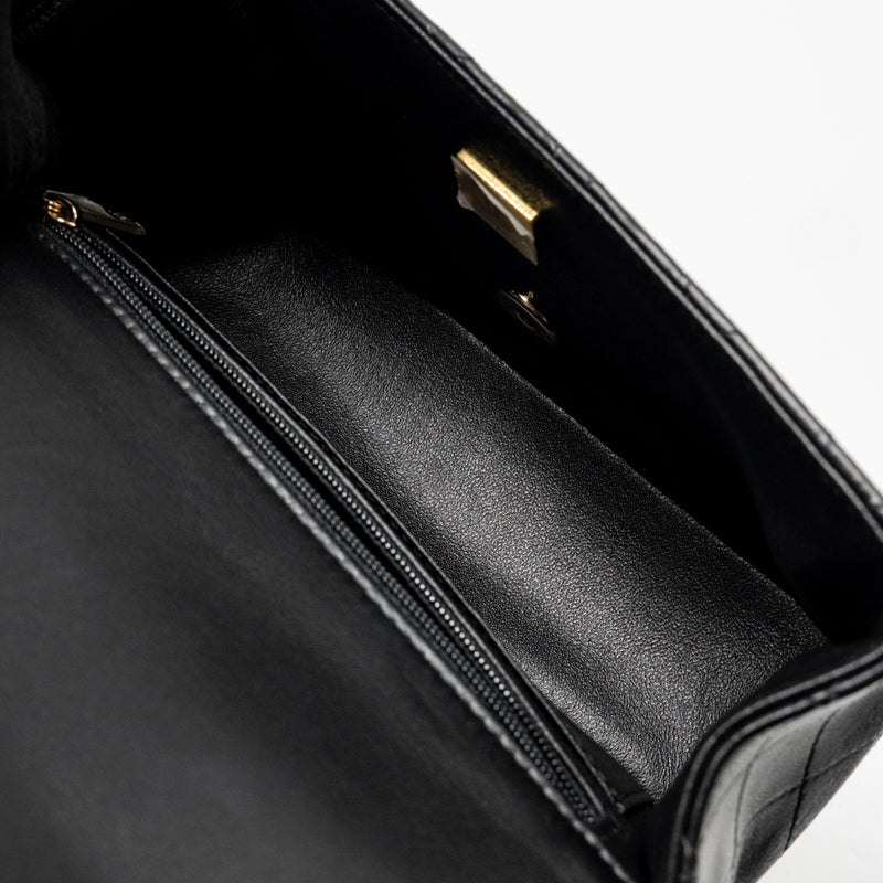 Chanel Top Handle Mini Rectangular Flap Bag Lambskin Black LGHW (Microchip)