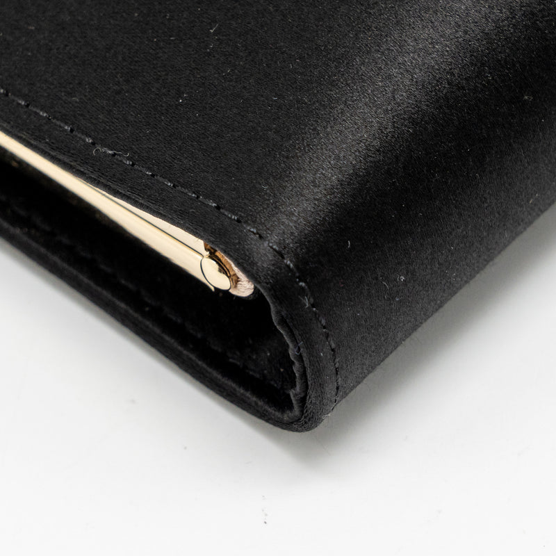 Roger Vivier Strass Buckled Clutch/Purse With Chain Satin Black LGHW