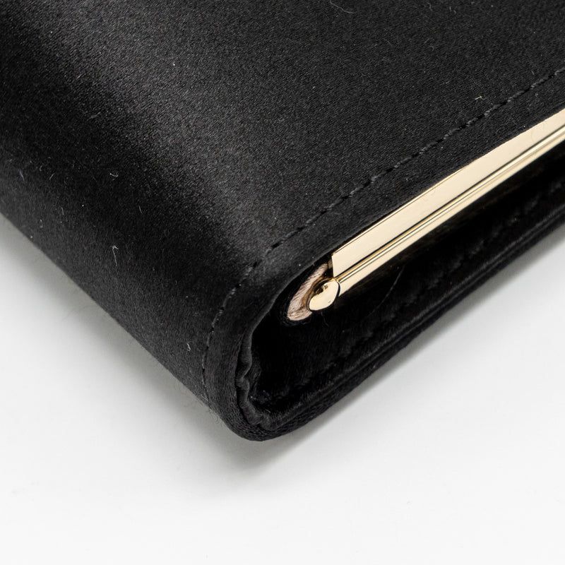 Roger Vivier Strass Buckled Clutch/Purse With Chain Satin Black LGHW