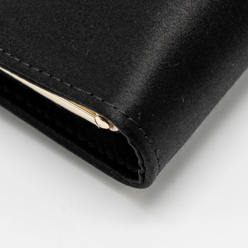 Roger Vivier Strass Buckled Clutch/Purse With Chain Satin Black LGHW