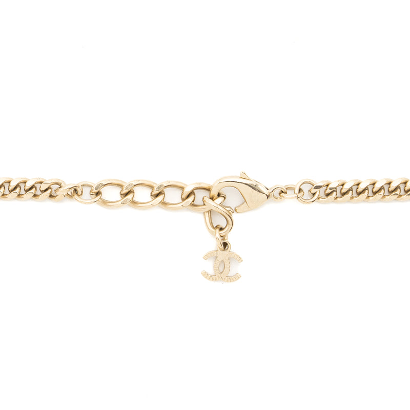 Chanel No.5 Perfume Bottle Long Necklace Light Gold Tone