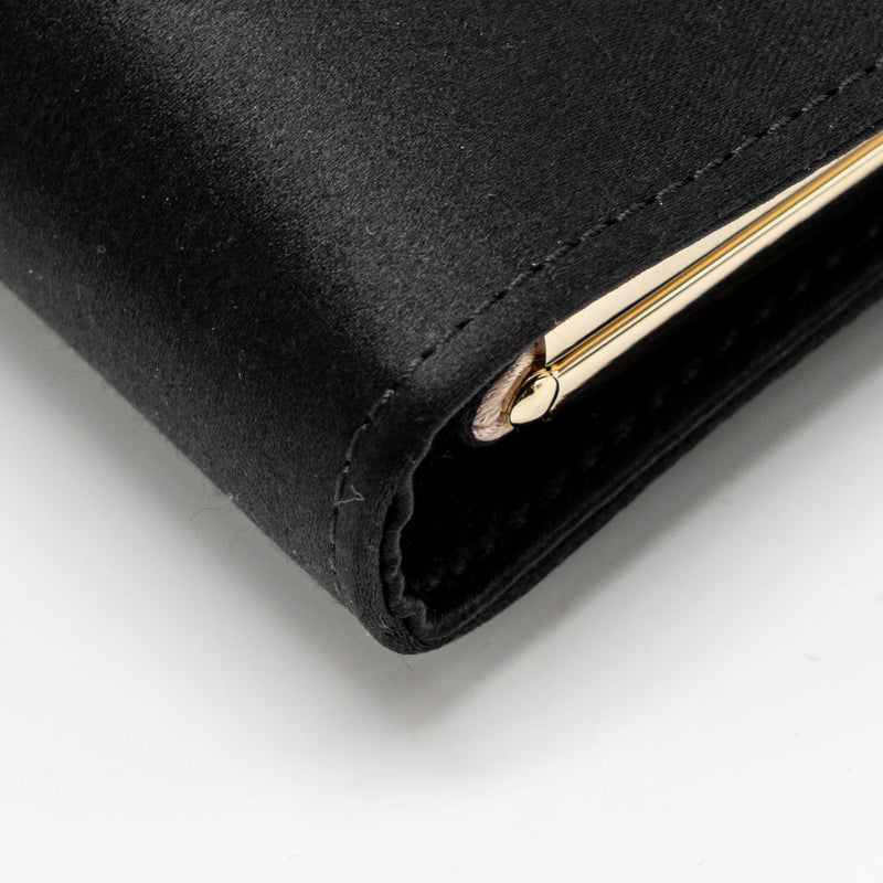 Roger Vivier Strass Buckled Clutch/Purse With Chain Satin Black LGHW