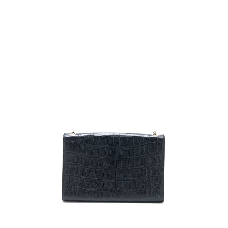 Saint Laurent Kate Bag Croc Embossed Leather Grey SHW