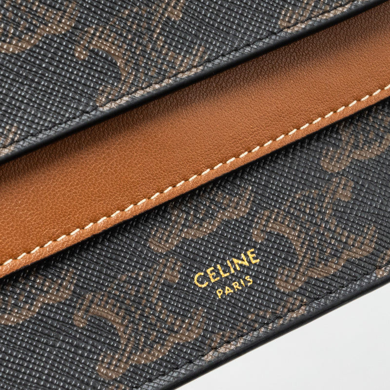 Celine wallet on strap triomphe canvas / lambskin tan GHW