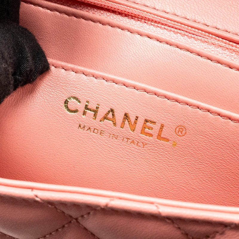 Chanel 23k detail top handle flap bag Lambskin pink GHW (microchip)