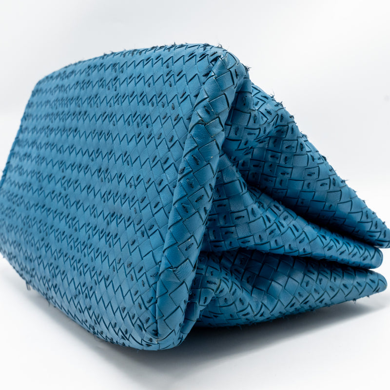 Bottega Veneta Intrecciato Roma Large Tote Bag Leather Blue Black Hardware