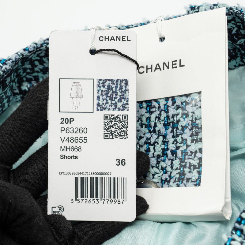 CHANEL Size 36 20P Tweed Shorts Polyamide/Cotton Navy Blue/Blue/Green