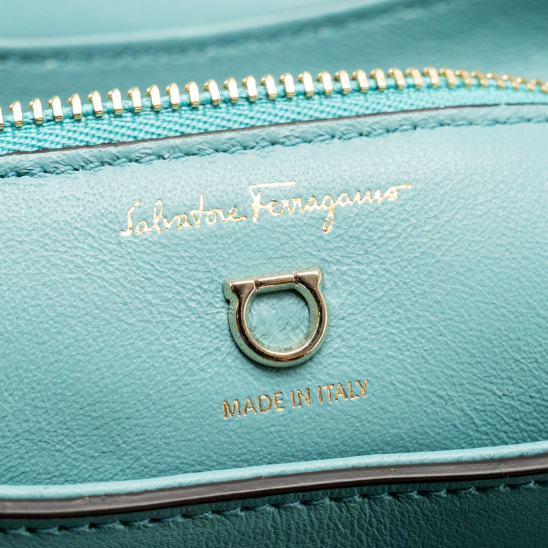 Salvatore Ferragamo Top Handle Flap Lock Bag Calfskin Turquoise LGHW