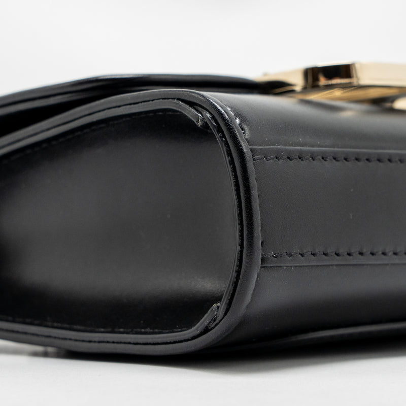 Valentino V logo Type Foldover Top Shoulder Bag Calfskin Black SHW
