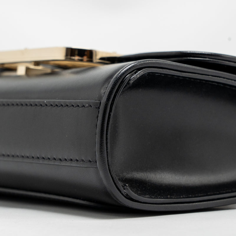 Valentino V logo Type Foldover Top Shoulder Bag Calfskin Black SHW