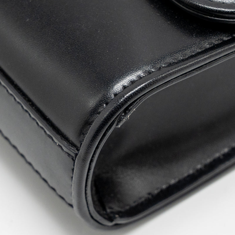 Valentino V logo Type Foldover Top Shoulder Bag Calfskin Black SHW