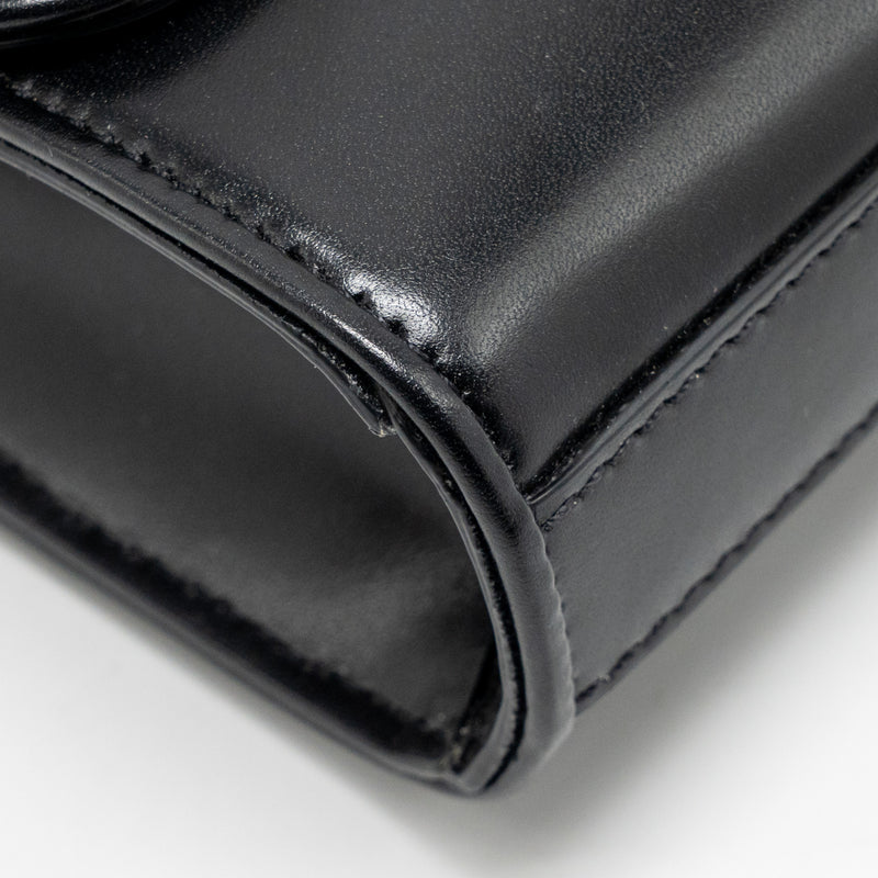 Valentino V logo Type Foldover Top Shoulder Bag Calfskin Black SHW