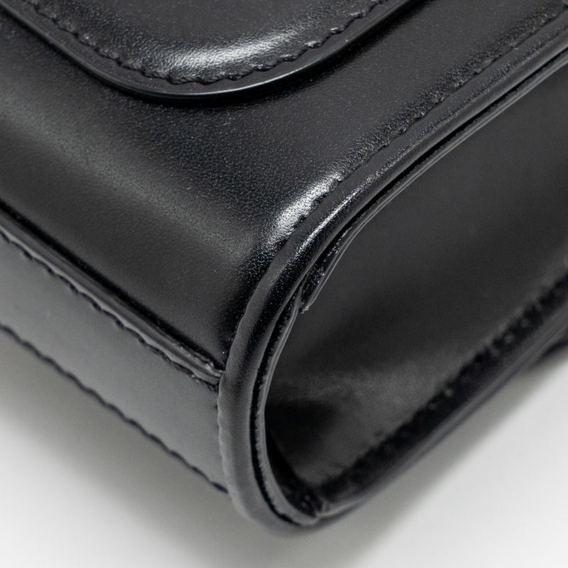Valentino V logo Type Foldover Top Shoulder Bag Calfskin Black SHW