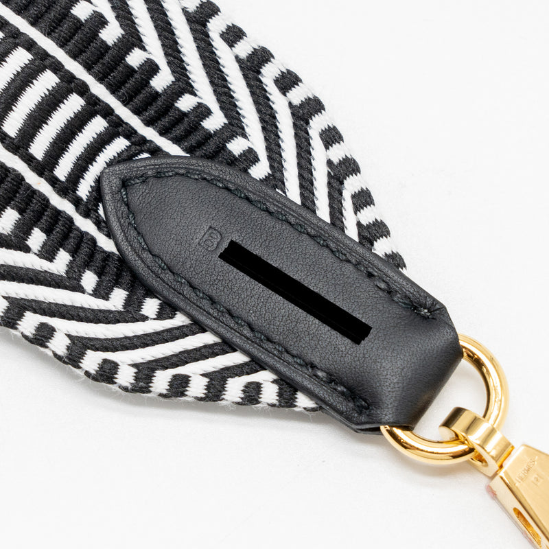 Hermes 50mm Sangle Cavale Bag Strap Swift/Canvas Black/White GHW Stamp B