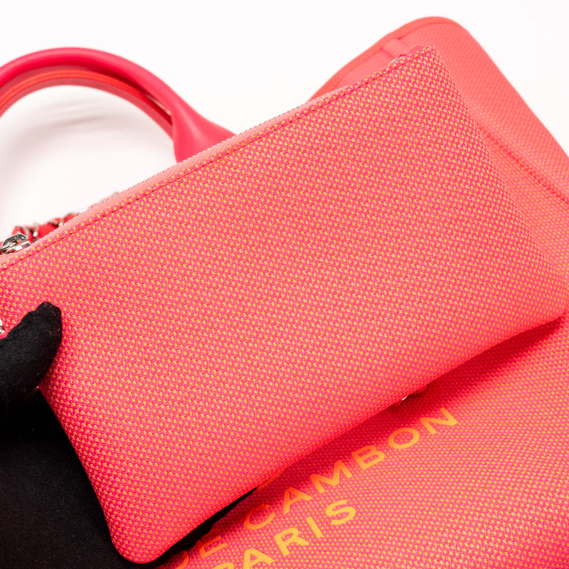 Chanel Large Deauville Tote Shopping Bag Canvas/Calfskin Hot Pink SHW