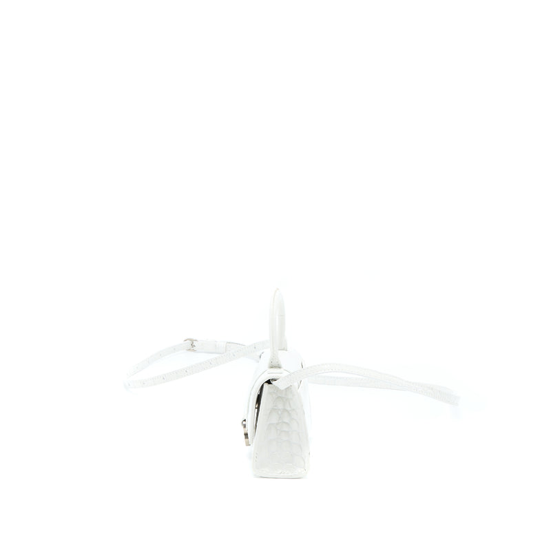 Balenciaga Mini Hourglass Bag Croc Embossed Calfskin White SHW