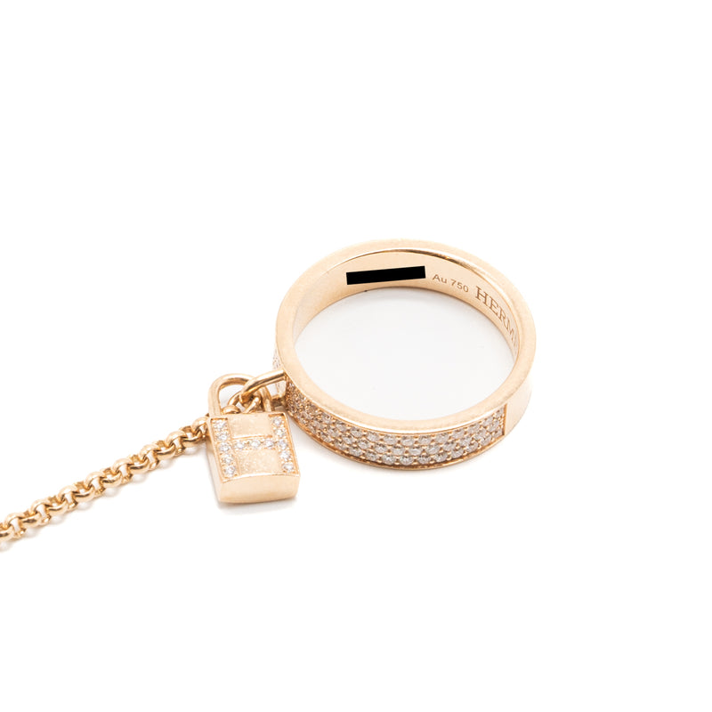Hermes Size 53 Kelly Cadenas Double Ring Rose Gold Diamonds