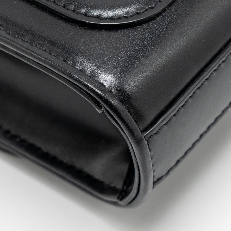 Valentino V logo Type Foldover Top Shoulder Bag Calfskin Black SHW