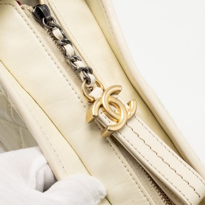 Chanel Large Gabrielle Hobo Bag Aged Calfskin White Multicolour Hardware