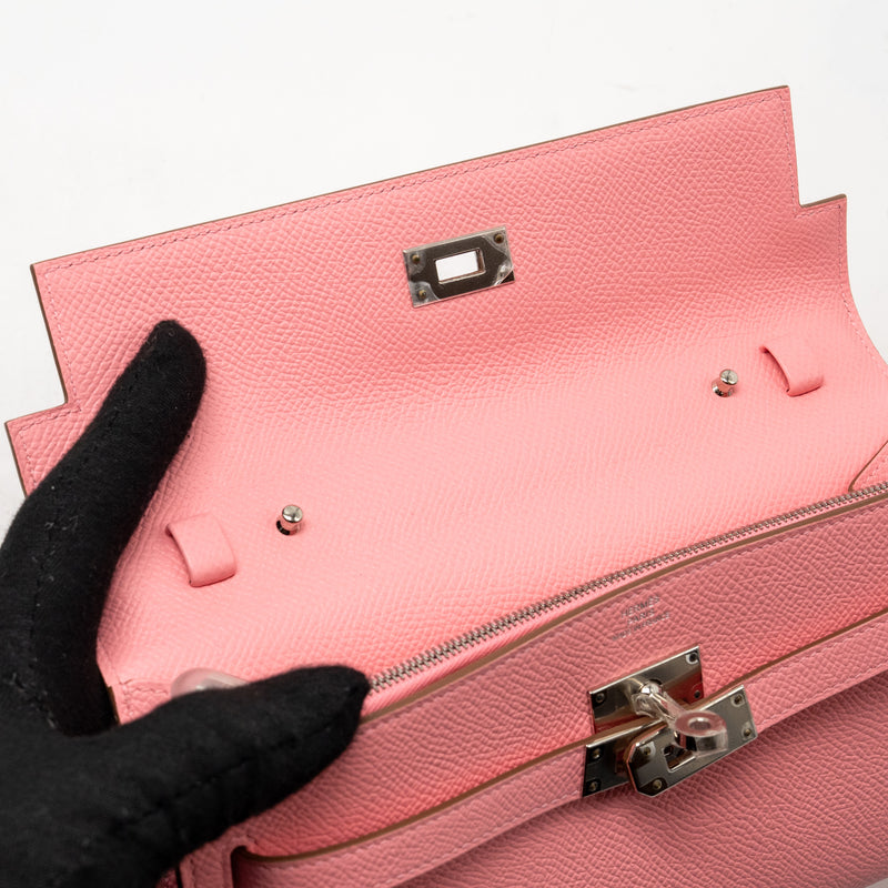 Hermes Classic kelly to go epsom rose confetti SHW stamp Z