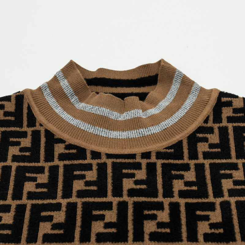 Fendi Size 38 FF Knit Top Viscose/Polyester Brown/Black