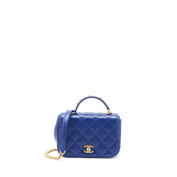 Chanel Top Handle Quilted Flap Bag Caviar Blue GHW