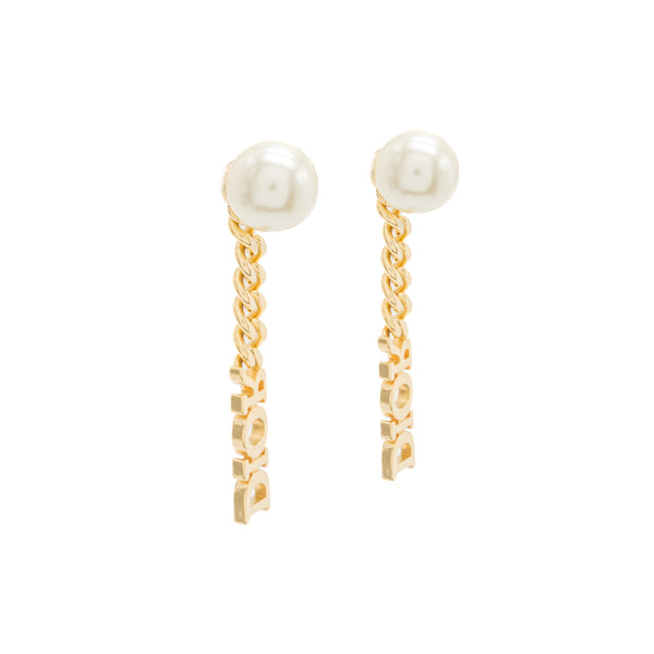 Dior Letter Dropped Earrings Crystal/Pearl Gold Tone