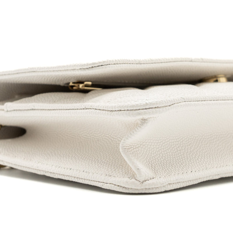CHANEL classic wallet on chain caviar white LGHW (Microchip)