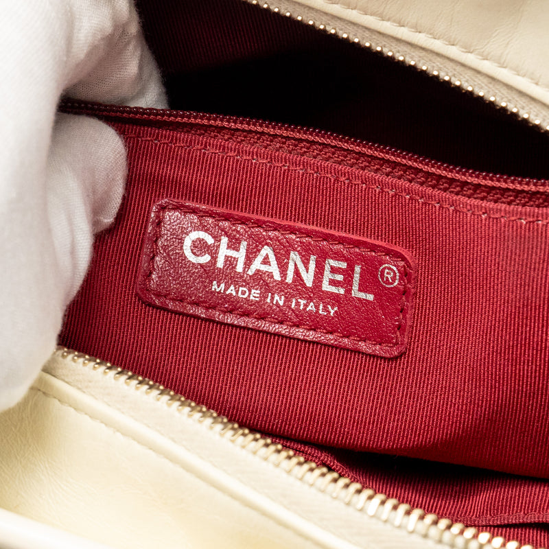 Chanel Large Gabrielle Hobo Bag Aged Calfskin White Multicolour Hardware