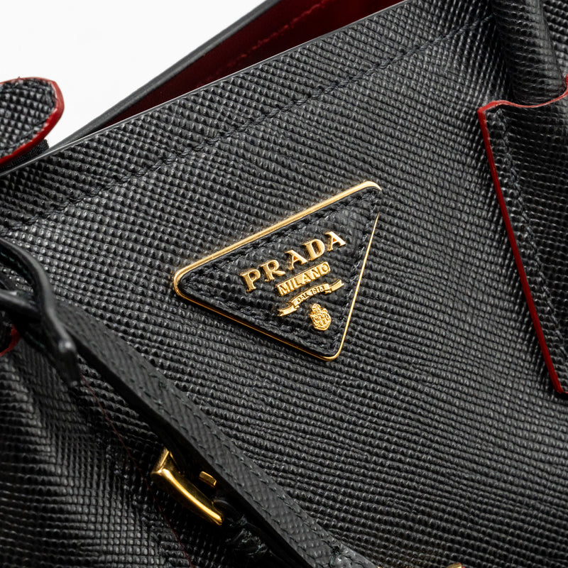 Prada Medium Saffiano Cuir Tote Bag Leather Black/Fuoco GHW