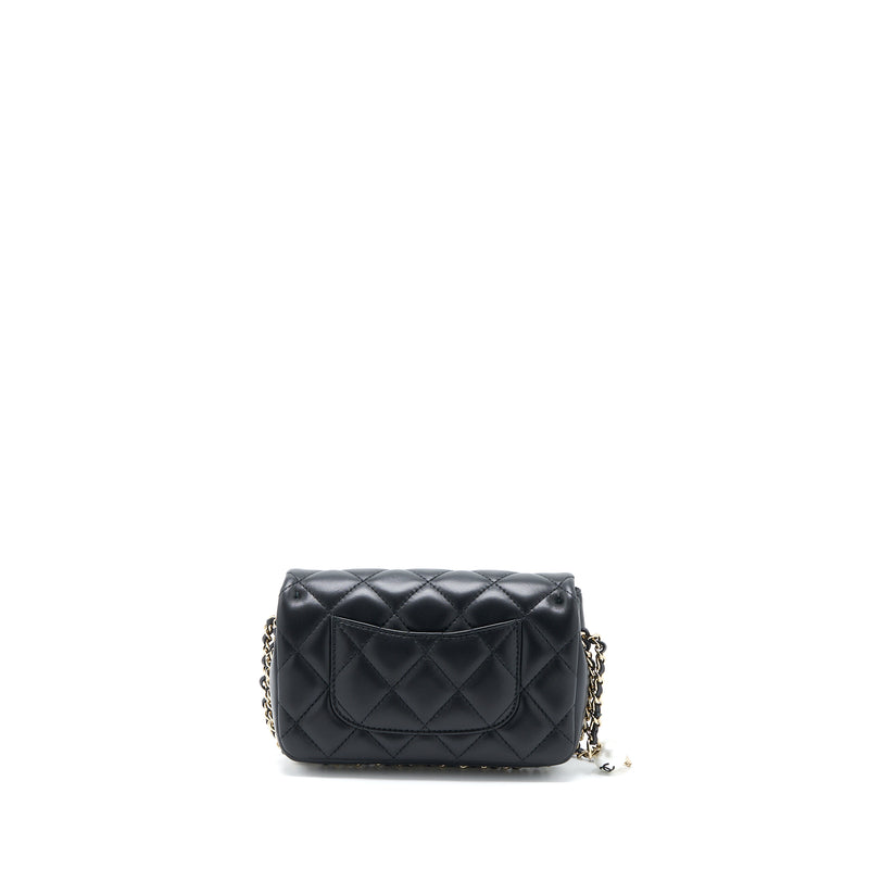 Chanel Pearl Chain Flap Bag Quilted Lambskin Black LGHW